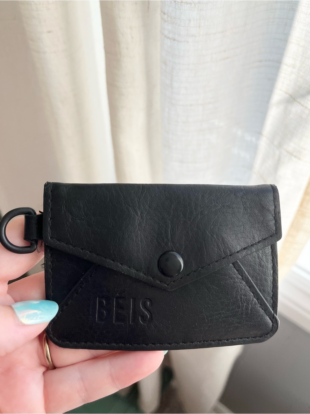 BEIS Black Leather Card Wallet with D-Ring